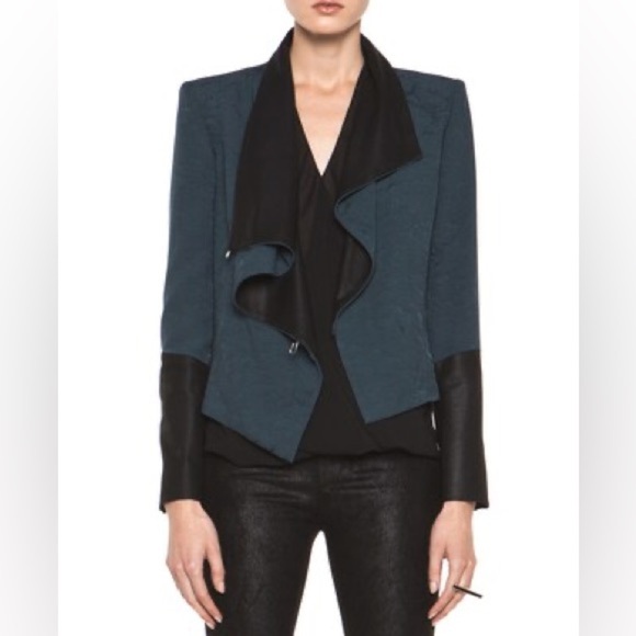 Helmut Lang Jackets & Blazers - 795$ HELMUT LANG Perma COMB DUSTY Sapphire JACQUARD Jacket GOAT LEATHER